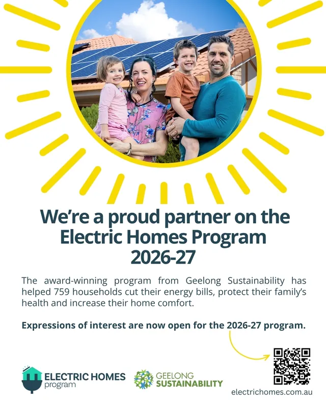 Electric Homes Program 2026–27 partner Velocity Solar is a partner on Geelong Sustainability's Electric Homes Program 2026–27