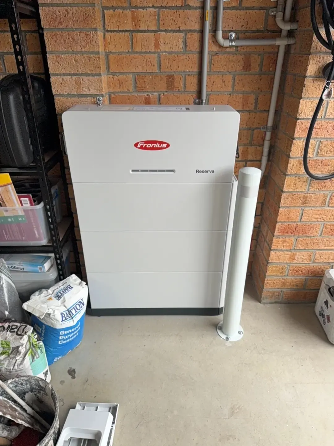 Fronius Reserva battery, in a garage in Leopold Fronius Reserva battery installed by Velocity Solar in a garage in Leopold