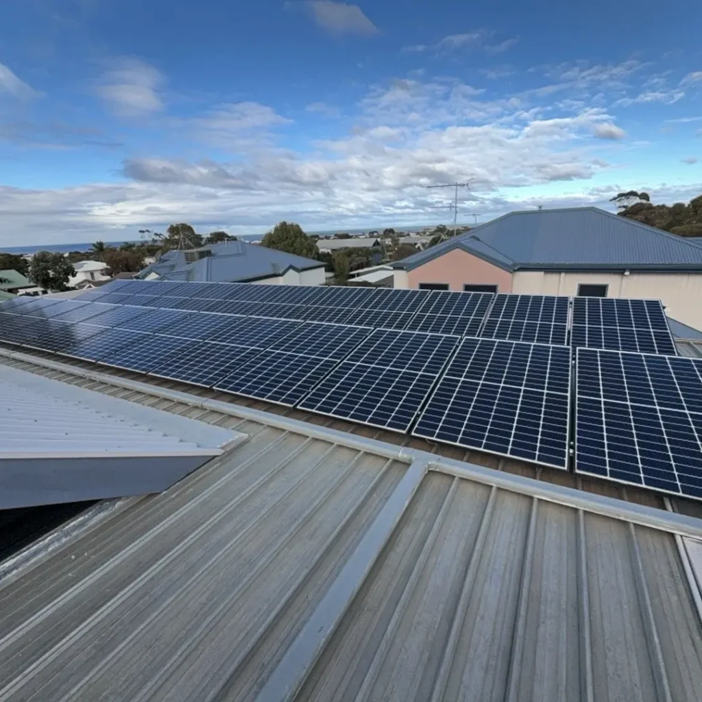 Solar panel array installed by Velocity Solar Rooftop solar panel array installed by Velocity Solar near Geelong